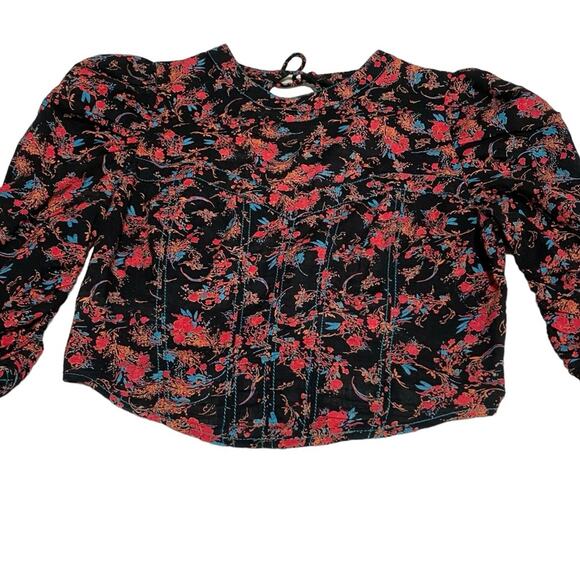 Free People Monica Crop Top in Black Floral Noir XS - Picture 3 of 10